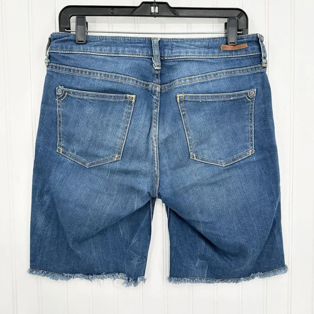 PILCRO Shorts Womens 28 Slim Bermuda Midrise Blue Jean Denim Fray Anthropologie